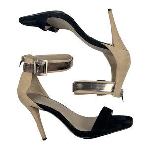 Calvin Klein Sable Heeled Sandals Size 9.5 M Open Toe Ankle Strap Tan Black
